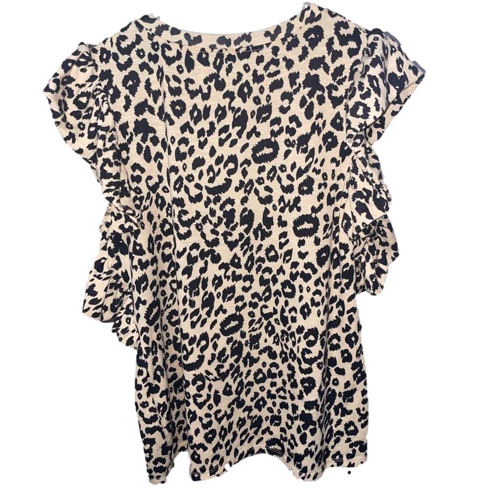 Leopard Prin Top Womens Small Ruffle Flutter Sleeve  Casual Edgy Feminine Pocket - Picture 9 of 9